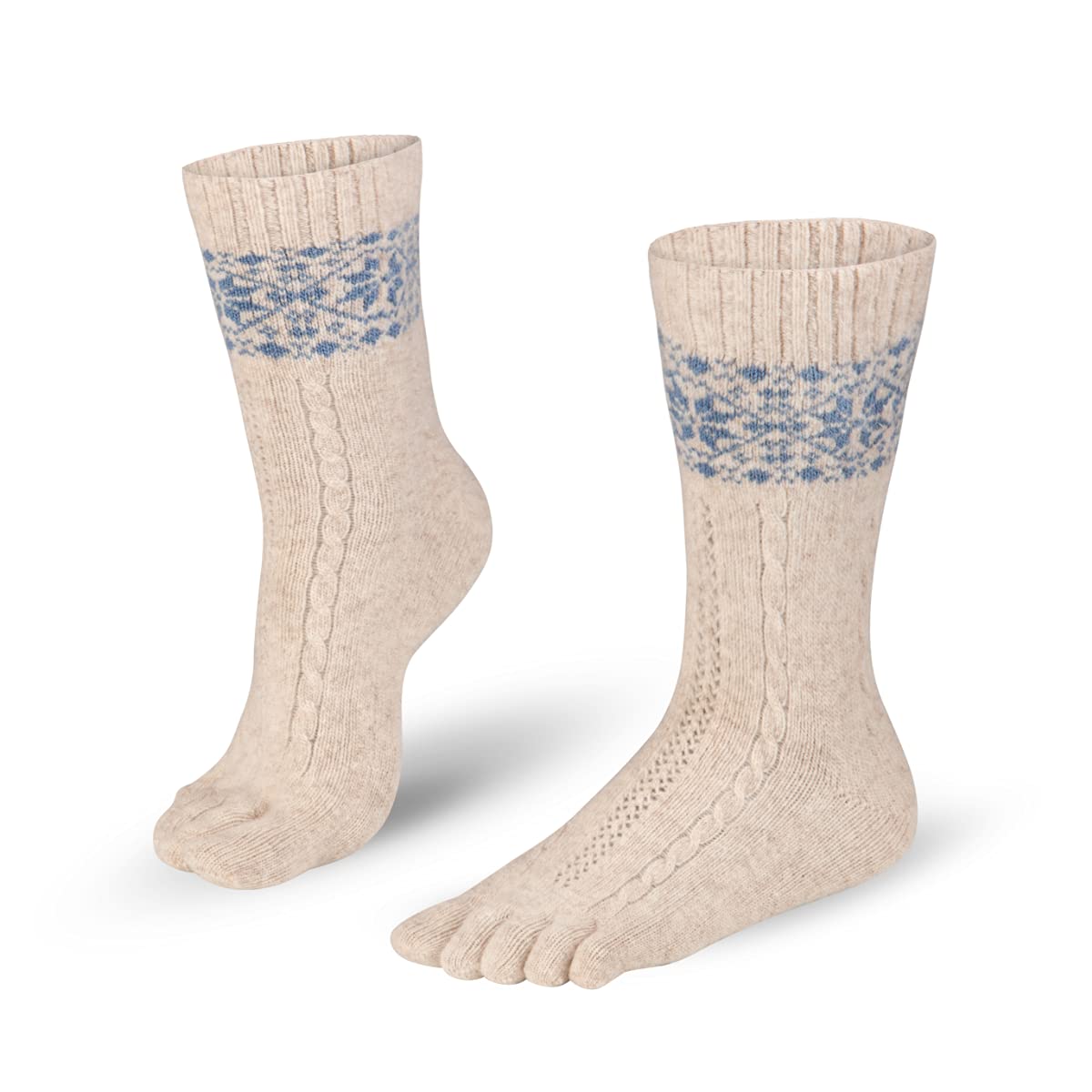 Knitido Naturals Merino and Cachemere | Extra-Warm Winter Toe Socks, Size:UK 9-11 (EU 43-46), Colour:beige/blau (107)
