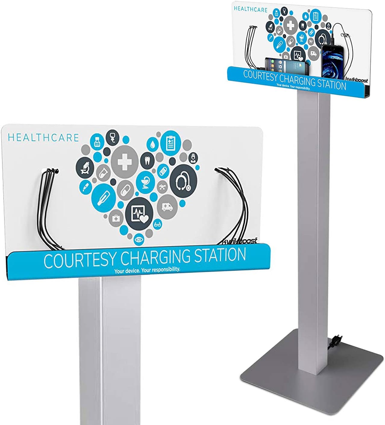 8 Device Courtesy Charging Station - Black Graphic (Freestanding - Healthcare Graphic)