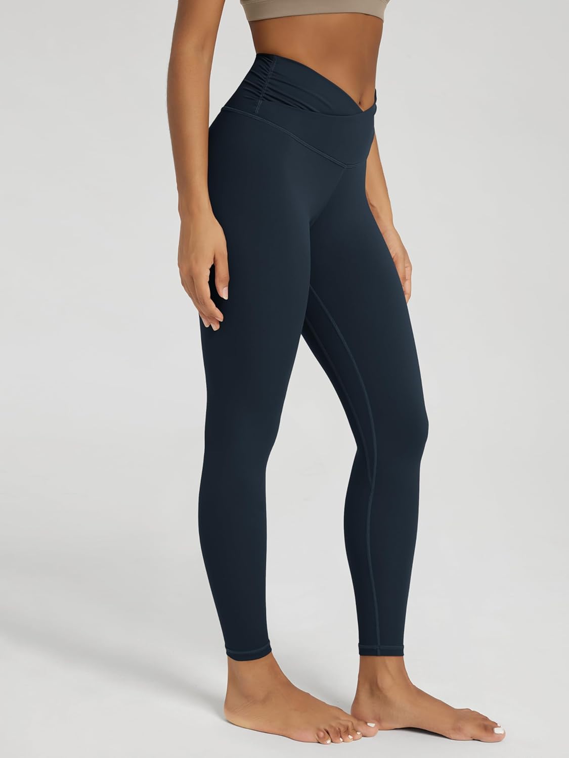 ODODOS Women's Cross Waist Yoga Leggings with Inner Pocket, 23"/25"/28" Gathered Crossover Workout Yoga Pants - Image 2