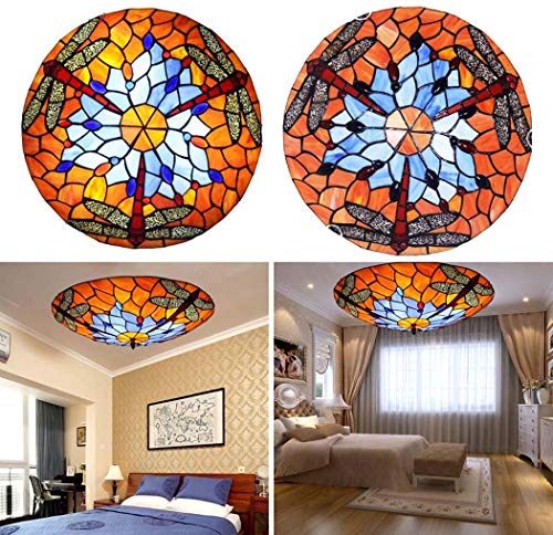 Plafonnier libellule LED en vitrail d'art et finitions rétro