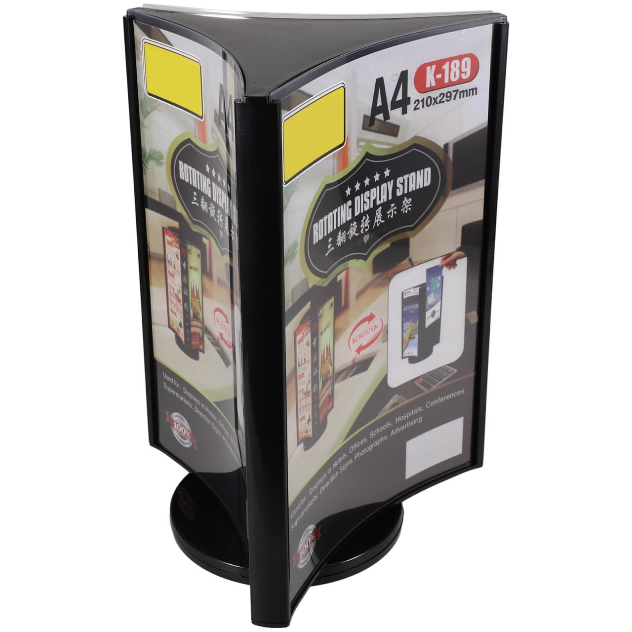 Soporte para Carteles de Mesa Acrílico Transparente con Base Estable Expositor Giratorio de Tres Caras para Menús y Precios para Oficina Restaurante y Tienda