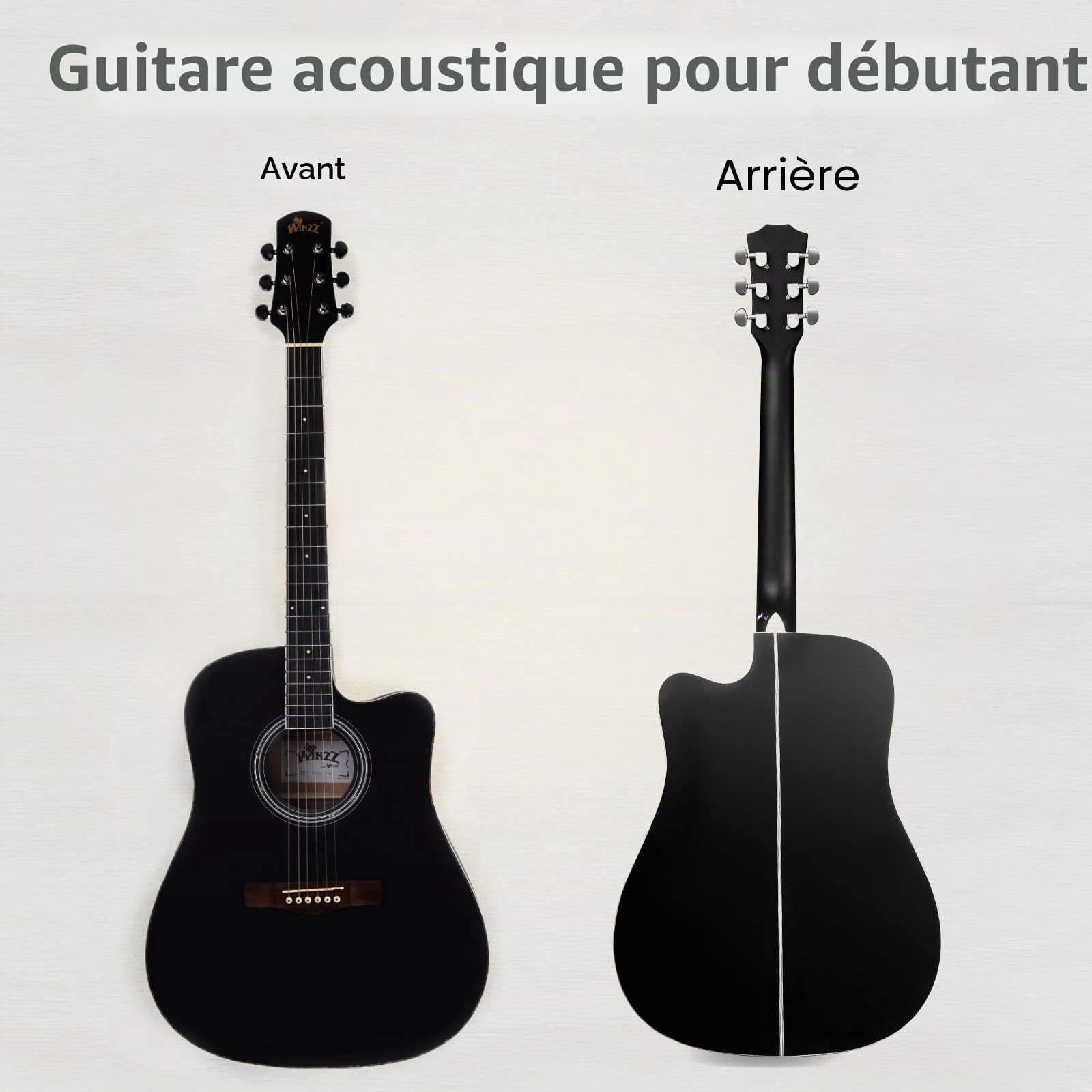 Winzz 41 Pouces Guitare Acoustique 4/4 Full Size pour les Adolescents Adultes Débutants Set, Noir Cutaway