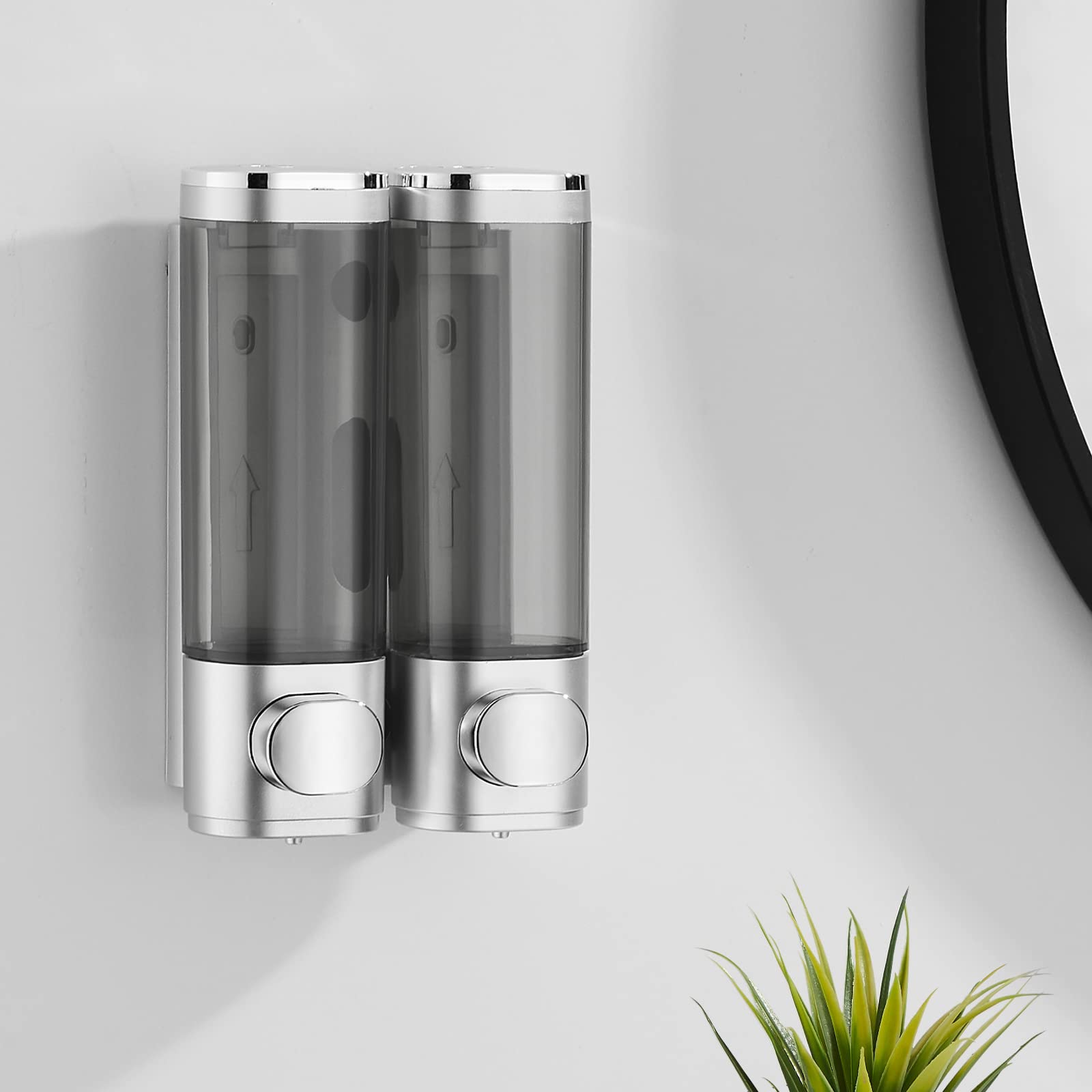 modunful Dispenser Shampoo e Bagnoschiuma 3 Camere | ABS Lucido | Erogatore a Pressione Controllata | Senza Trapano | Resistente per Casa e Appartamento