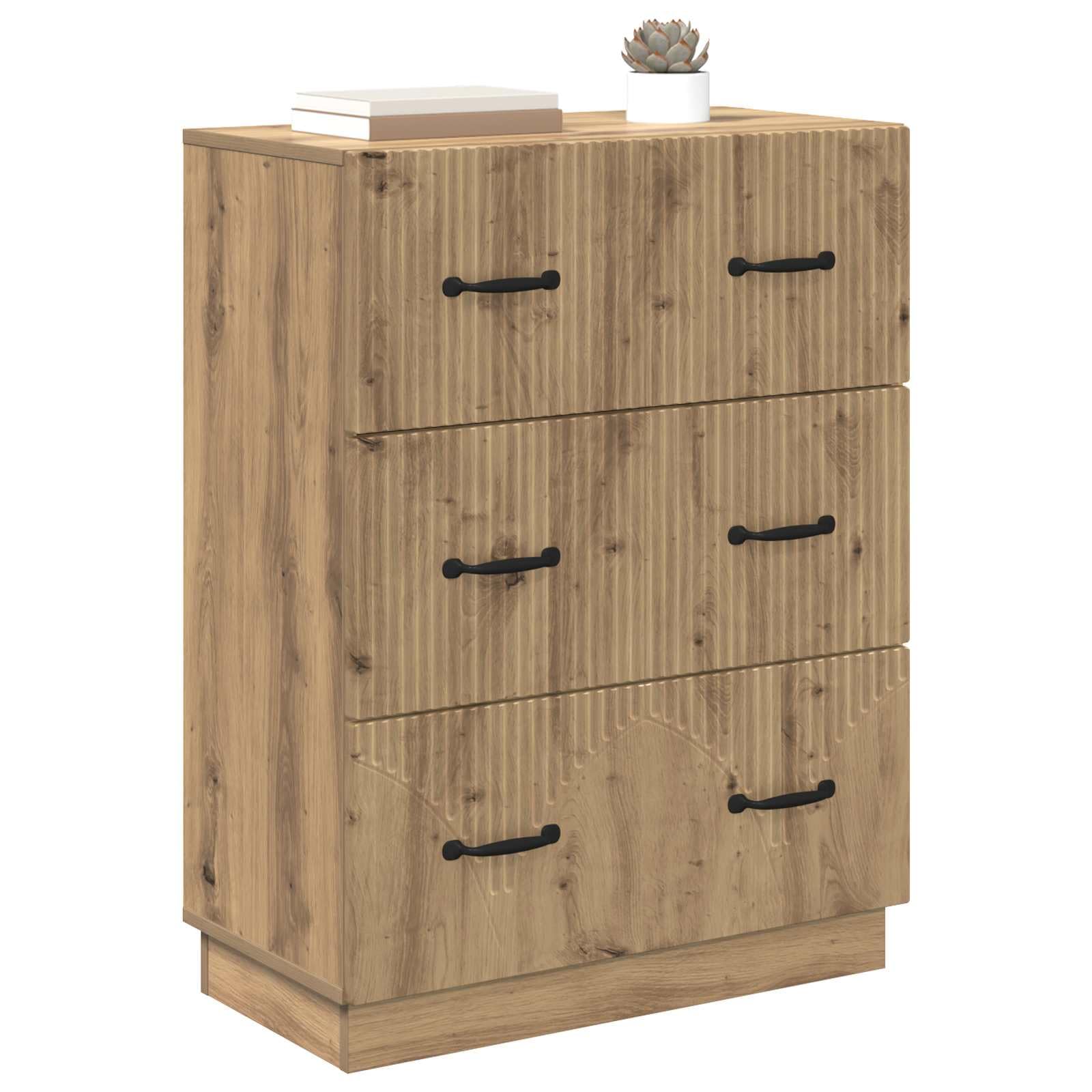Cassettiera 66 x 34,5 x 87 cm, in legno di rovere Artisan, armadio portaoggetti con 3 cassetti, ante chiudibili, scaffale e raccoglitore, per ufficio