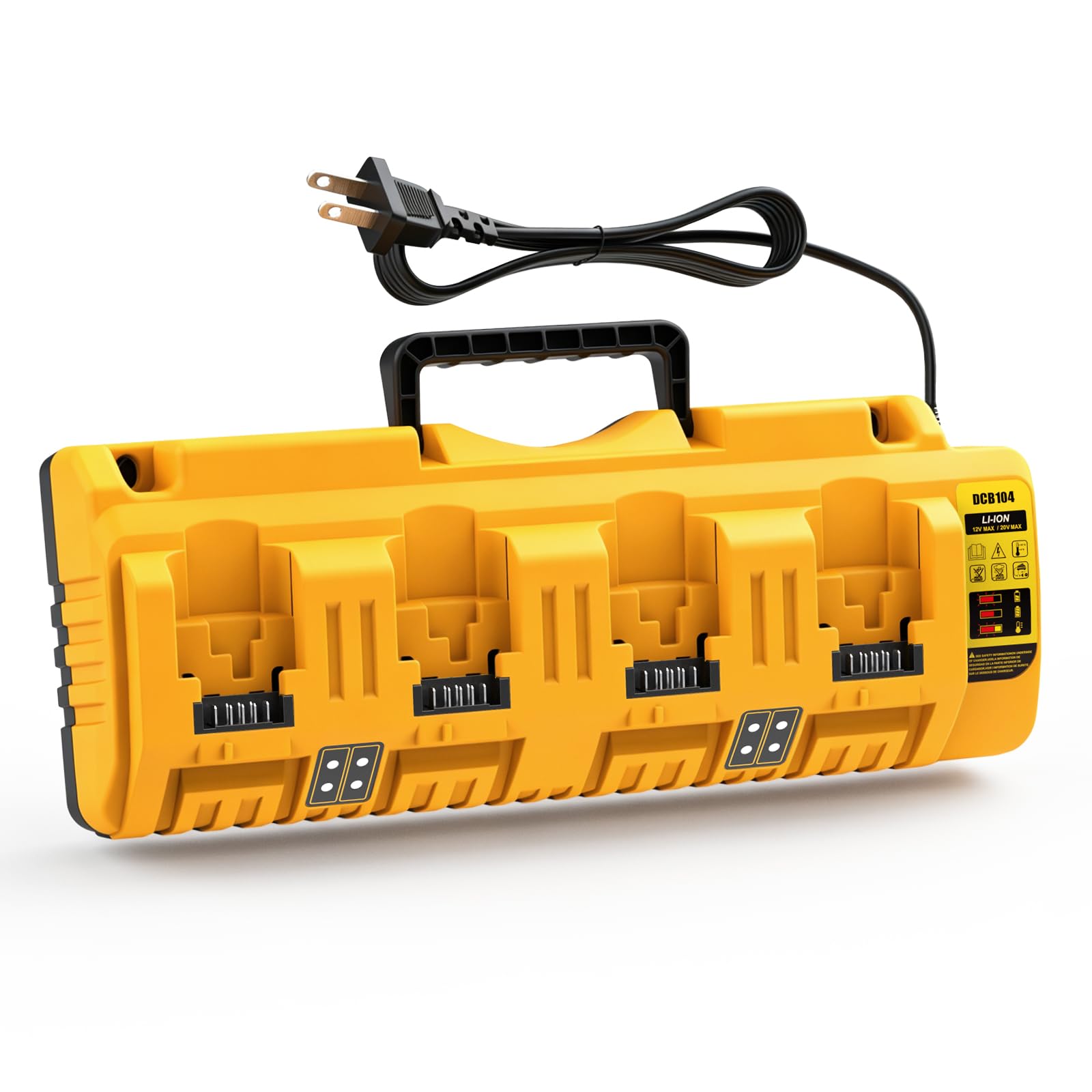 DCB104 20V MAX Battery Charger Replacement for Battery Charger, 4 Port Multi Charger Station with 2 USB Ports, Compatible with Dewalt 12V-20V Batteries