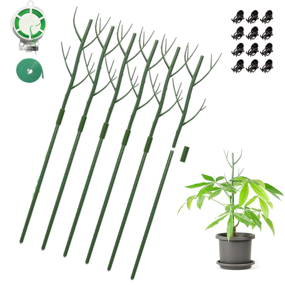 GardenPal 27.56" 6 Pack Detachable Twig Plant Support Stakes, Branch Sticks with Orchid Clips and Twist Ties, Blends with Plants - Ideal Plant Stakes for Indoor/Outdoor Use