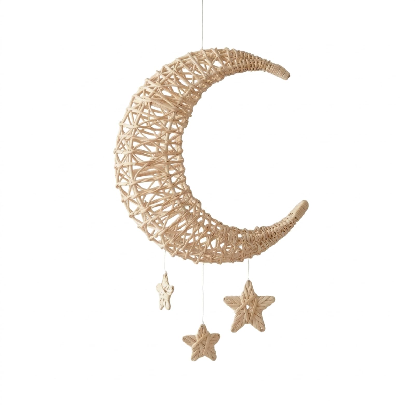 Gralara Mezza di Rattan con Stelle Beige Giostrina da Culla in Rattan Decorativa Decorazione a Mezza per Bambini