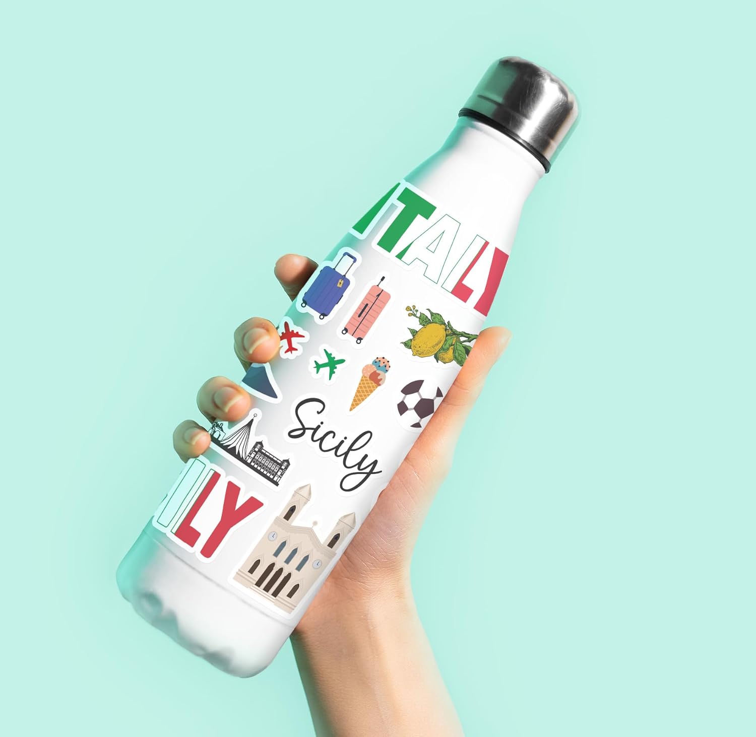 A5 Sticker Sheet Sicily Landmarks Vinyl Stickers - Italy Sicilia Stamps Skyline Flag Map Travel Holiday City Scrapbook Aesthetic #81987