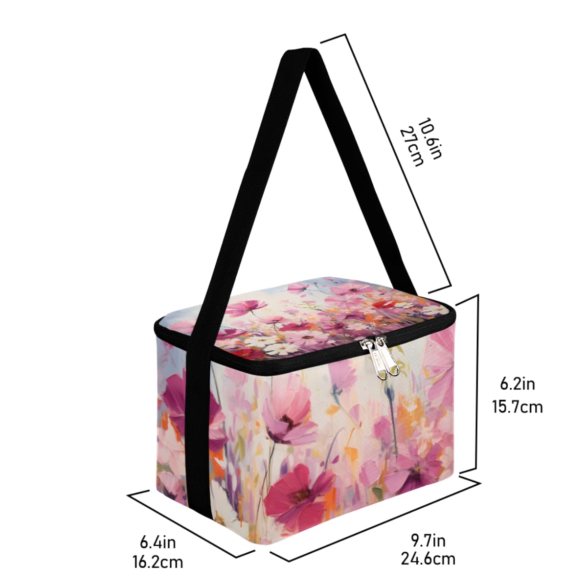 GzLeyigou Lunch Bags for Women Men 9 Cans,Flowers Hot & Cold Food Delivery Bag Insulated Grocery Bag Insulated Lunch Box Botanical Floral Cooler Bag for Office Work Picnic Beach