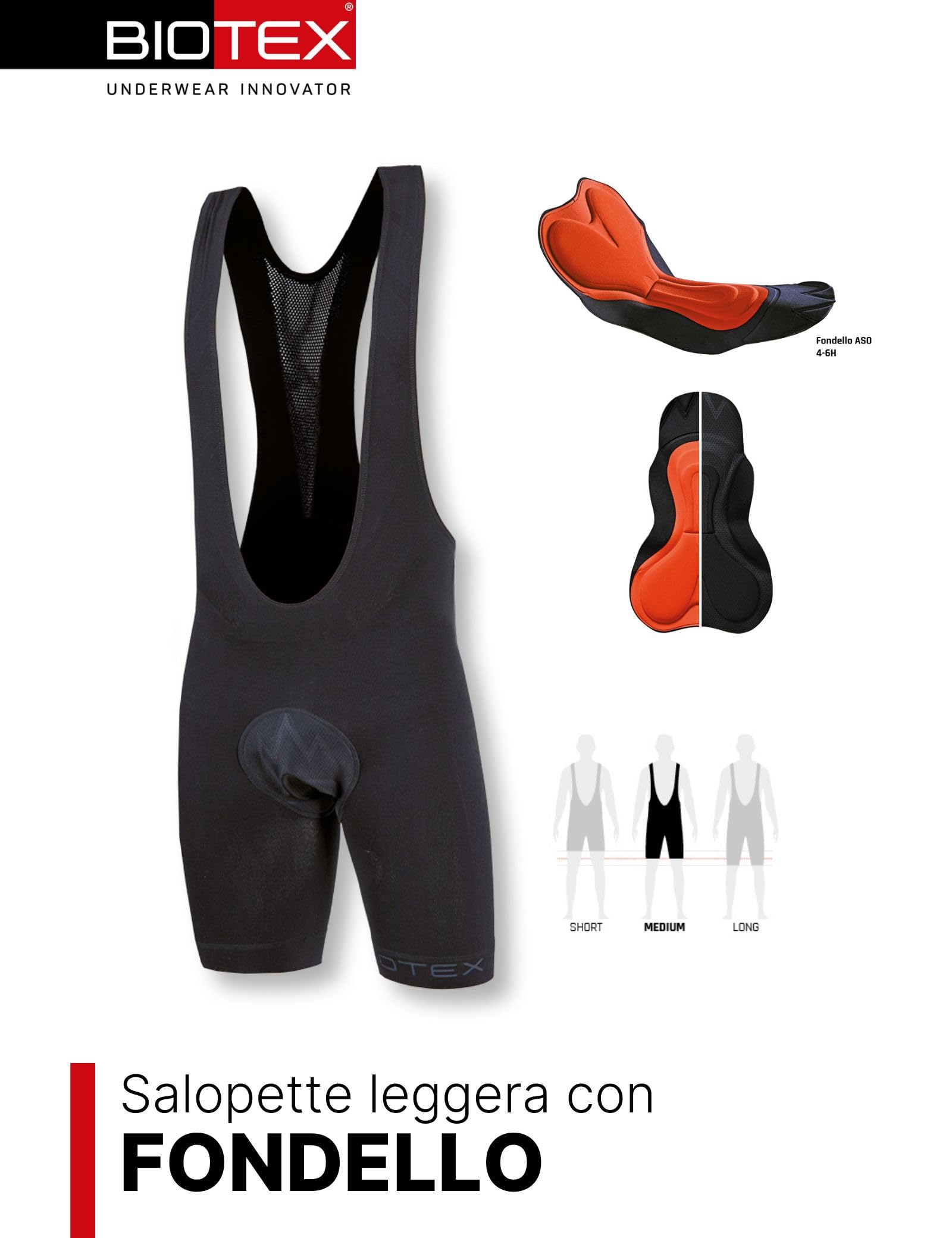 BIOTEX Salopette Soffio Corta Unisex per Ciclismo e Mountain Bike, Traspirante e Senza Cuciture con Fondello Integrato, Nero