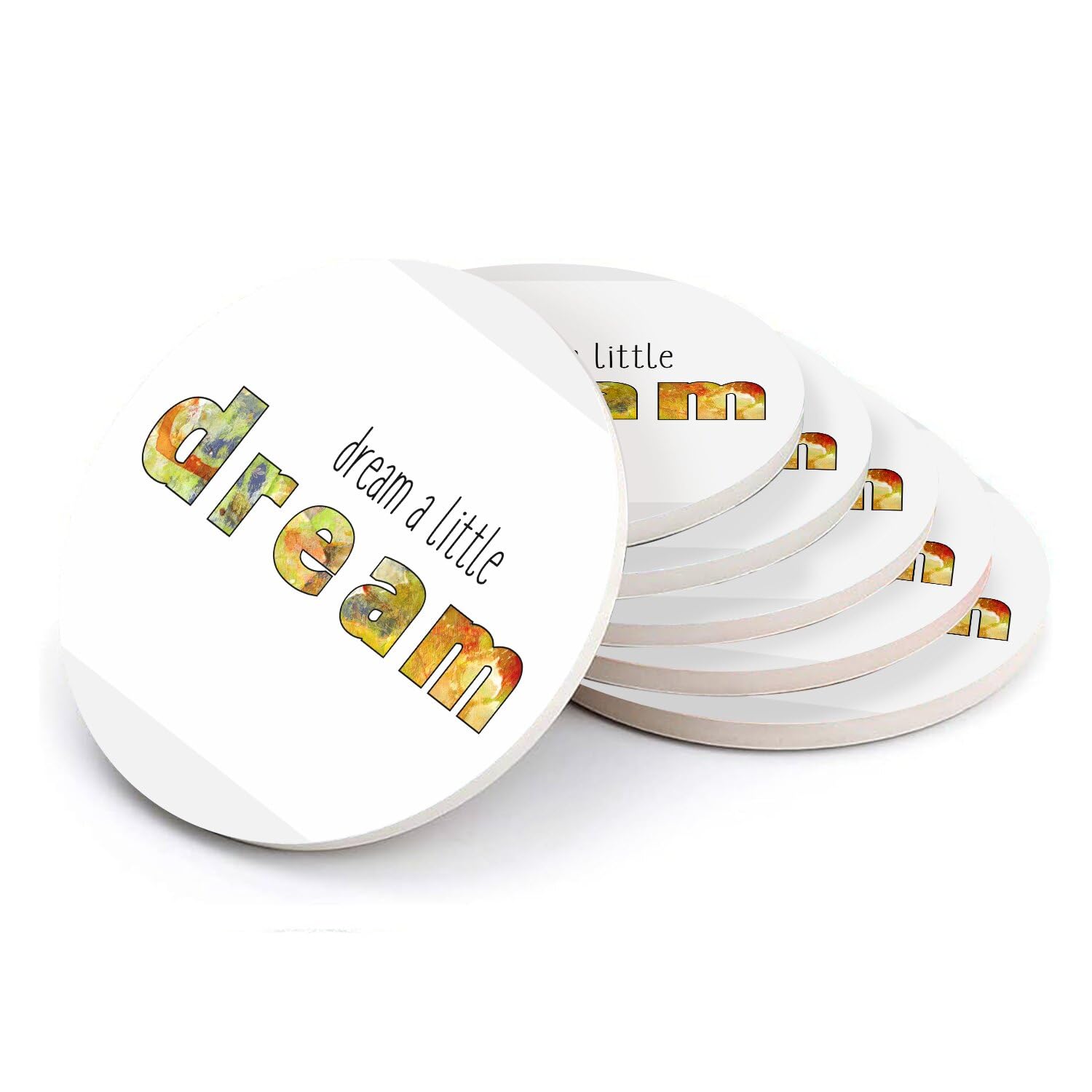 Sous-verre ronds en céramique Dream a Little Dream | Lot de 6 dessous de verre 11 cm