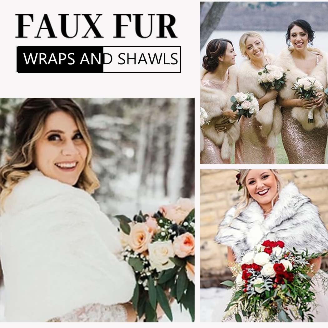 CanB Women's 1920 Faux Fur Stole Bridal Winter Fur Wraps and Shawls Wedding Faux Mink Shrug for Bridesmaids - Image 3