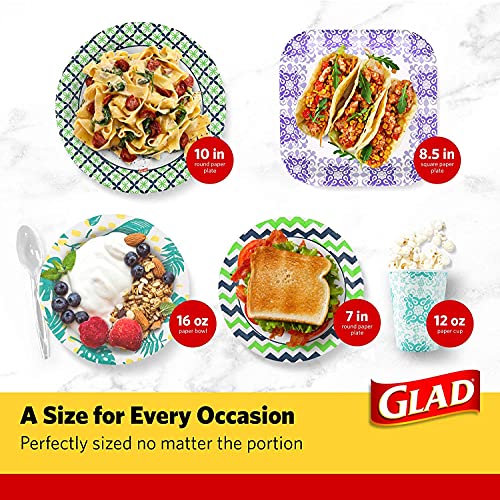 Glad Round Disposable Paper Plates For All Occasions | New & Improved Quality | Soak Proof, Cut Proof, Microwaveable Heavy Duty Disposable Plates | 10" Diameter, 600 Count Bulk Paper Plates,Blue,White #TOP7