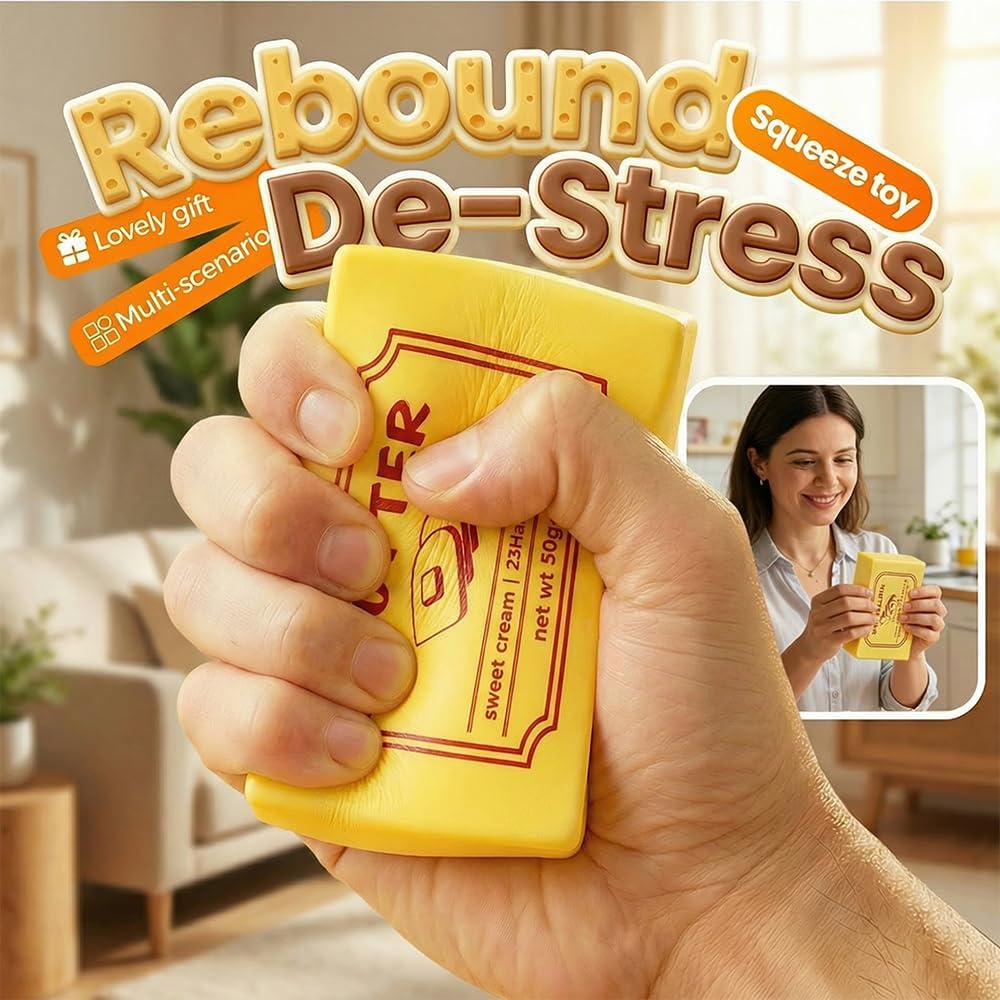Butter Squishy, 2026 New Square Extra Soft Giant Butter Squishy for Stress Relief, 4.33in Premium Stress Relief Ball Fidget Novelty Toy for Anxiety Relief, Party, Office Daily Use (Yellow*2)