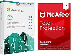 Microsoft 365 Family + Antivírus McAfee Total Protection 5 dispositivos 2024 - Licenças Físicas para 5 Dispositivos, Segurança Avançada e Suporte Técnico (PAI)