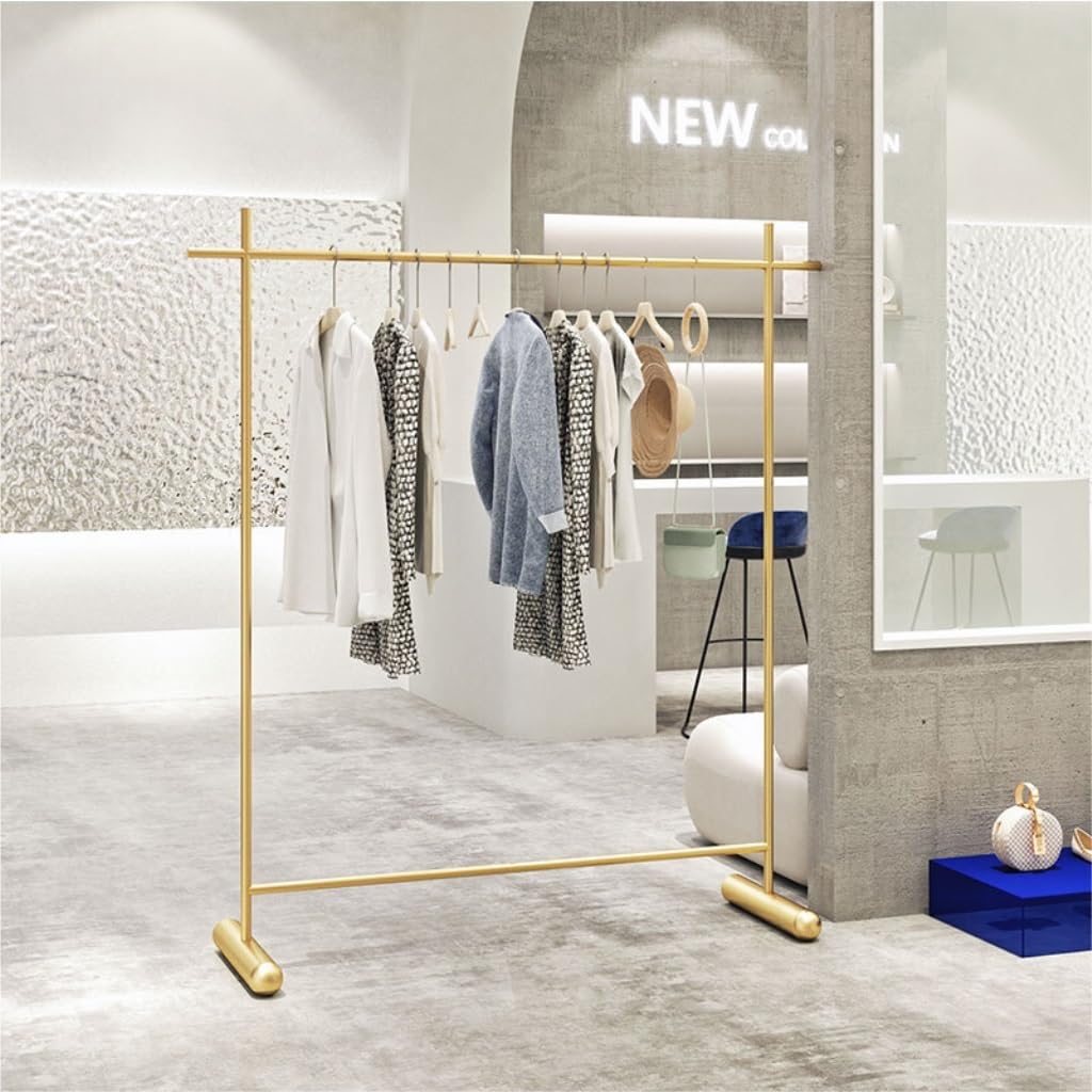 Goldenes Kinder-Kleidungsregal, bodenstehend, Metall, C-Regal, Regal für Bekleidungsgeschäft