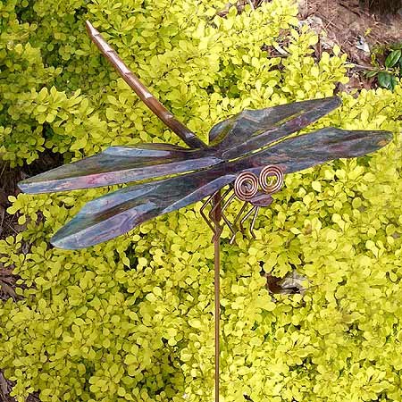 Modern Artisans American Made Copper Dragonfly Garden Sculpture & Stake