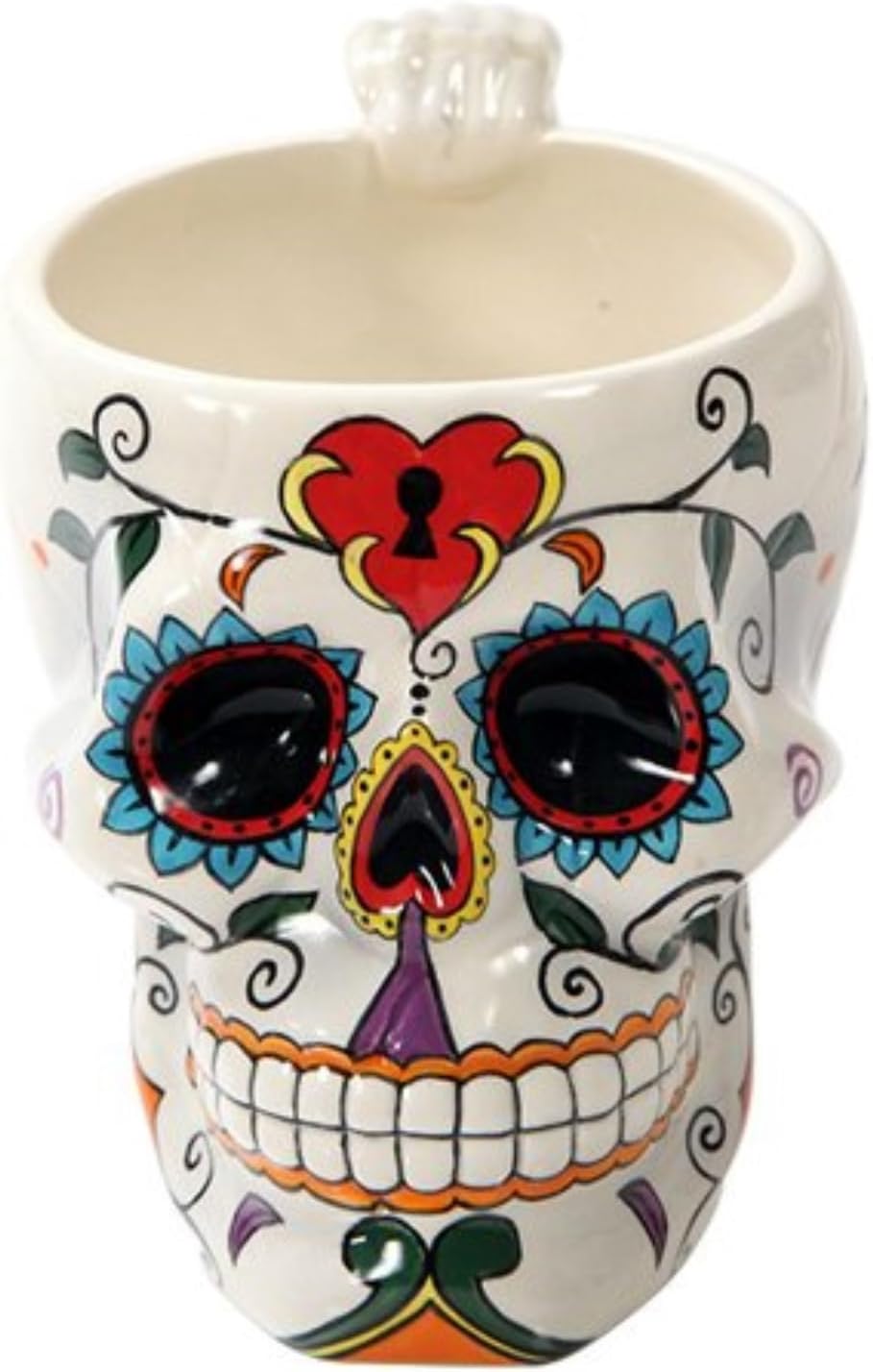 Pacific Giftware White Tribal Day of The Dead Love Lock Sugar Skull Ceramic Drink Coffee Mug Cup