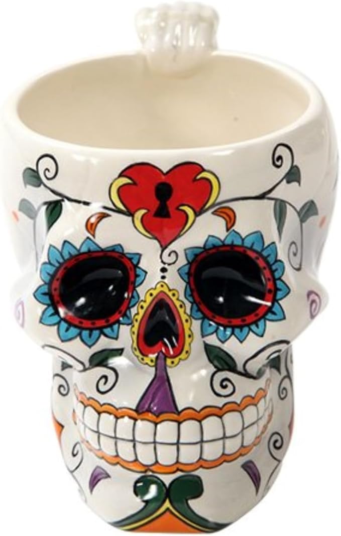 Pacific Giftware White Tribal Day of The Dead Love Lock Sugar Skull Ceramic Drink Coffee Mug Cup