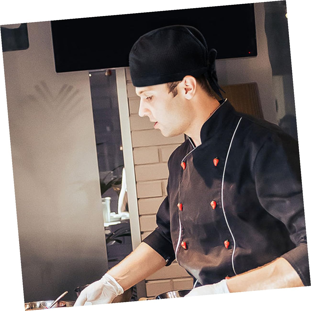 TOYANDONA Paquete de 8 Gorros de Chef Unisex Negros Estilo Japonés de Algodón, Diseño Simple Que Previene la Caída del Cabello y Protege del Humo de Aceite para Cocina y Barbacoa