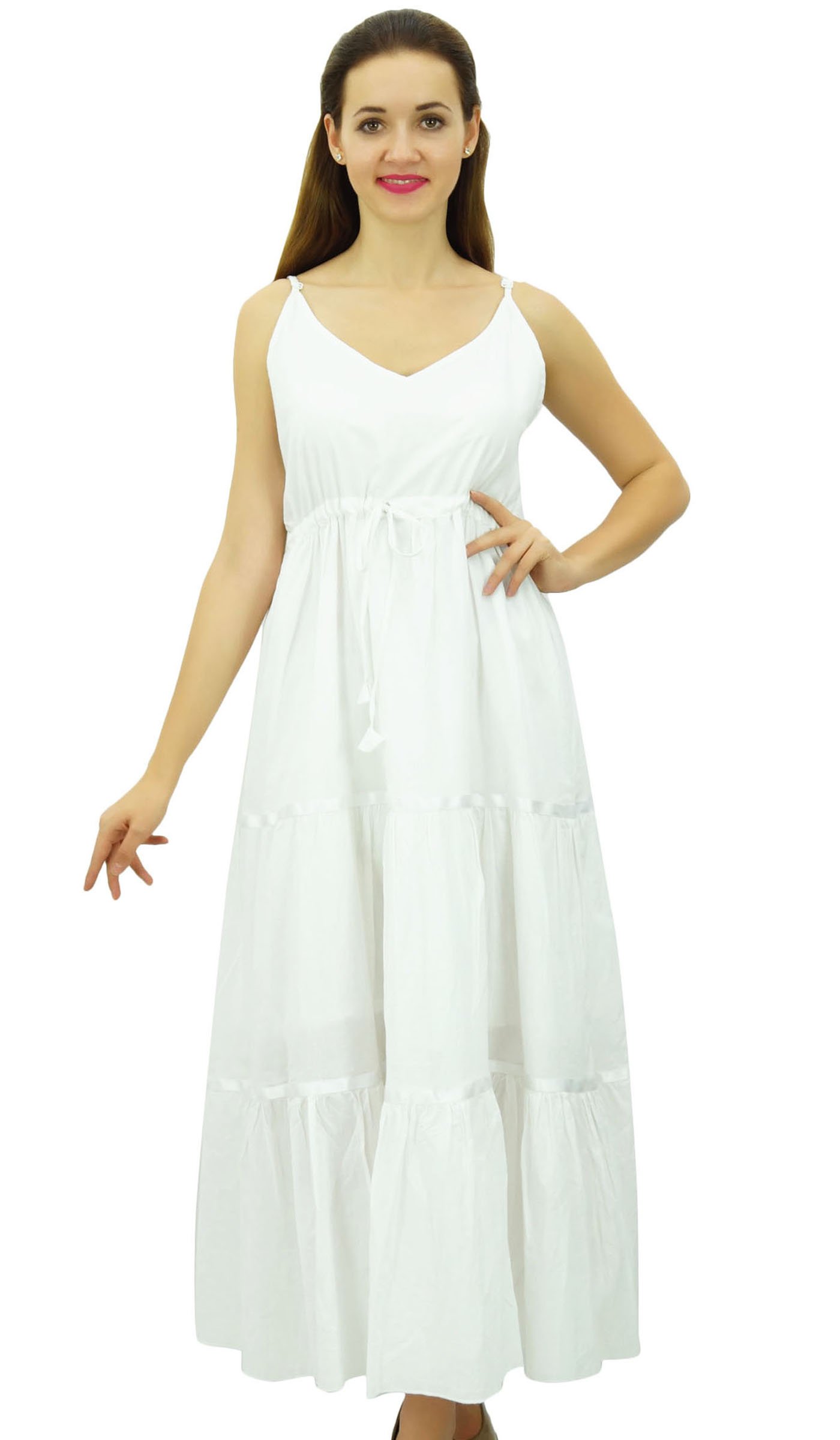 Bimba Robe Longue de Femmes Maxi Taille coulissée Spaghetti Strap Robes