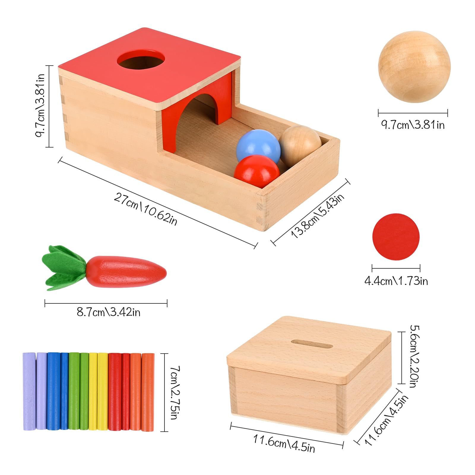 Comius Sharp 4 in 1 Giocattoli Montessori in Legno - Scatola delle Monete, Raccolta delle Carote, Bastoncini per L'abbinamento dei Colori e Motricità