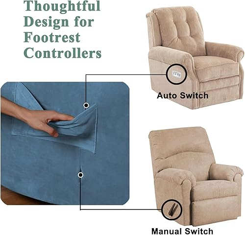 Miniatura 4 de Aedlcal Fundas para silla reclinable, 4 piezas, con bolsillo lateral, de terciopelo suave y elástico, para niños y mascotas, protector de muebles