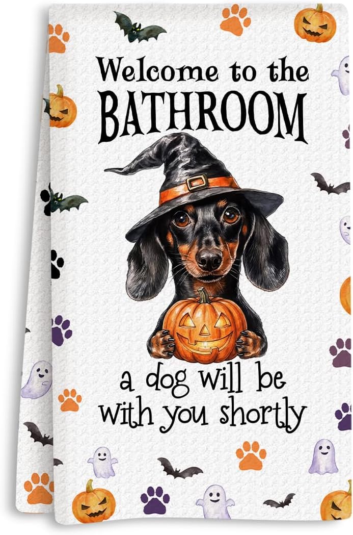Halloween Dog Bathroom Towels, Dachshund Dog Gifts Bathroom Decor 04