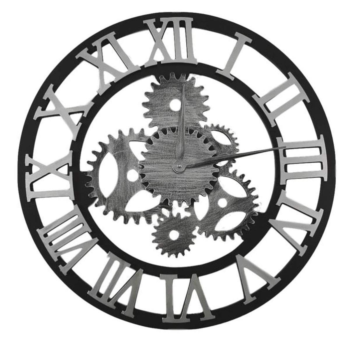Zegary ścienne, Zegar ścienny 58 cm Duży zegar 3D Gear Retro Industrial(Silver)