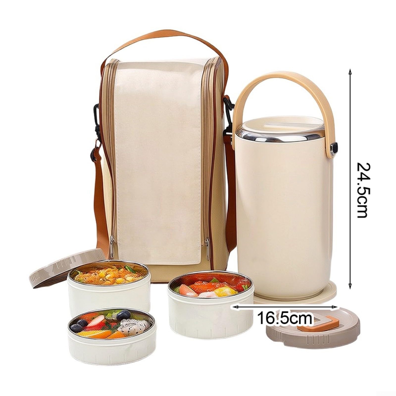 Lonchera de acero inoxidable de 3 niveles aislada al vacío, contenedor de alimentos fríos y calientes de 8 horas, juego a prueba de fugas con bolsa de transporte (morado)