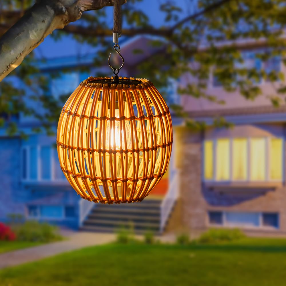 pearlstar Lampade solari per esterni, da appendere, decorazione da giardino, per esterni, resistente alle intemperie, per interni ed esterni, con manico, lampada a sospensione per balconi, terrazze