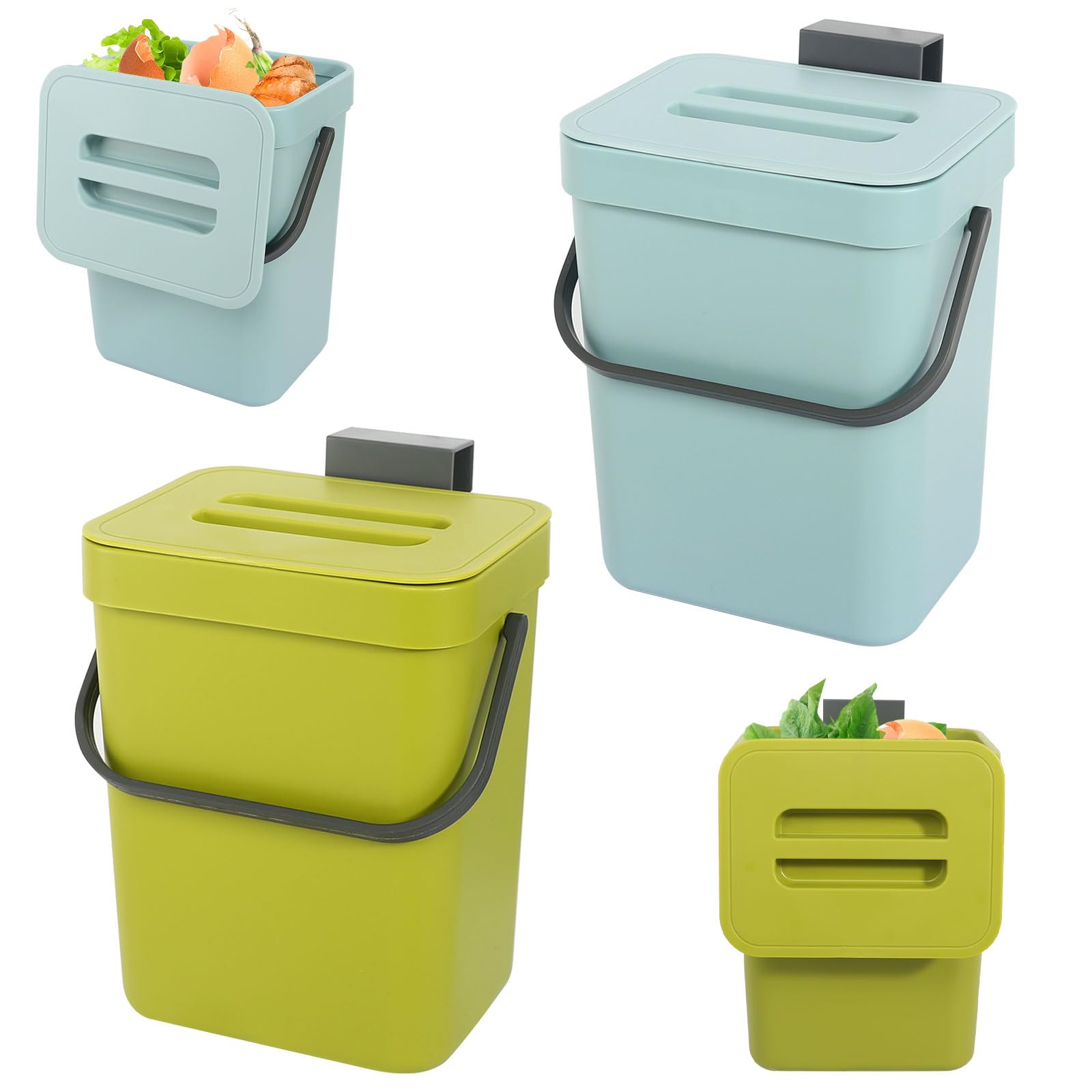 2 Pattumiera Biologica Da Cucina Piccola Con Coperchio (3 L+3 L), Da Appendere, Per Compost Da Cucina, Piccolo Bidone Della Spazzatura Biologico, Per Cucina, Per Caravan, Pattumiera Da Cucina - 8