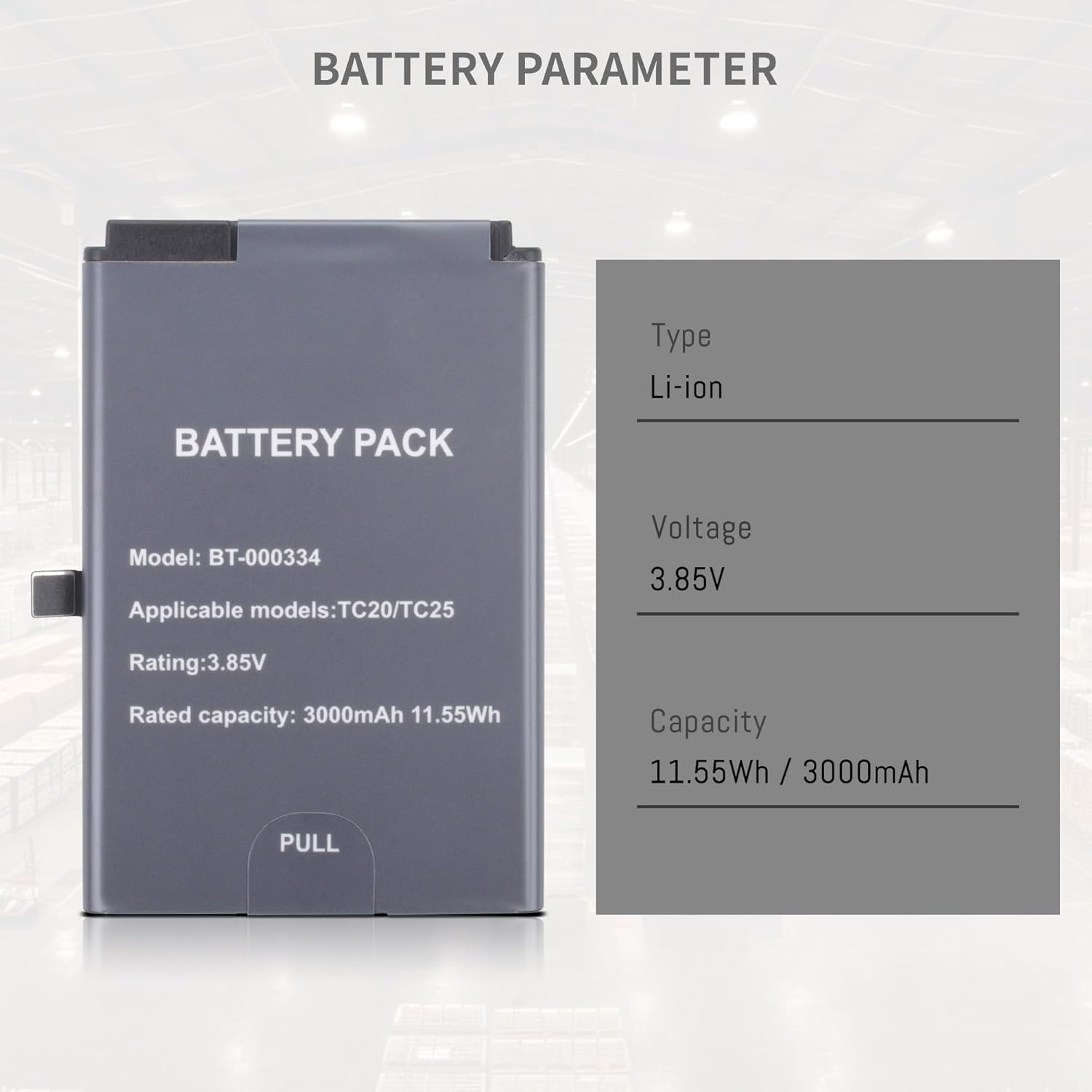 BT-000334 Battery for Zebra TC20 TC25 BT-000334 BT-000334-01 Barcode Scanner Industrial Mobile Data Terminal Battery Replacement 3.85V 2900MAH/11.17WH