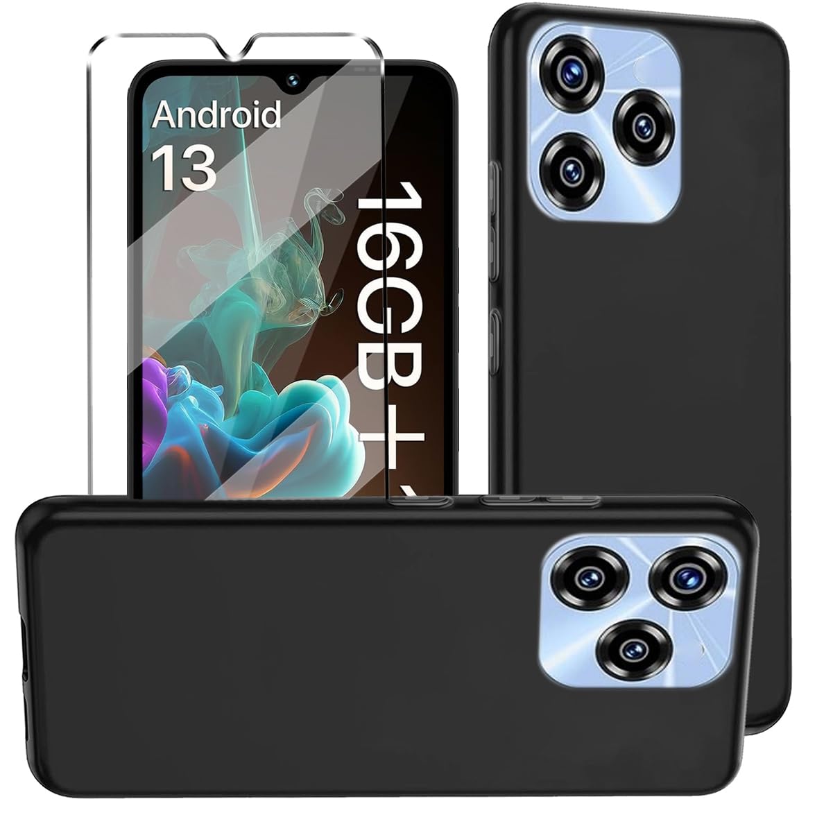 HuiYouMY 2-in-1 Case Compatible with UMIDIGI A15T Cover with 1 Pack Tempered Glass Screen Protector for UMIDIGI A15T
