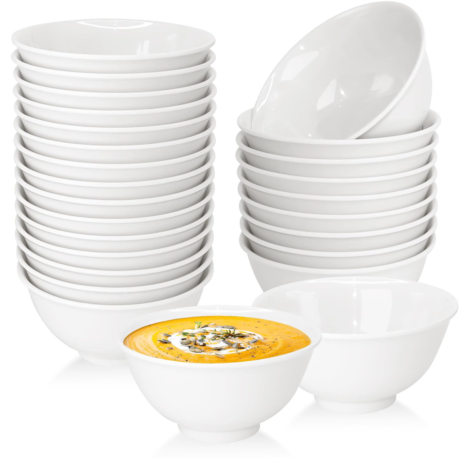 Set di 36 ciotole in melamina bianca, piccole ciotole in plastica per cereali, riutilizzabili, per insalata, pasta, riso, cibo, frutta, dessert