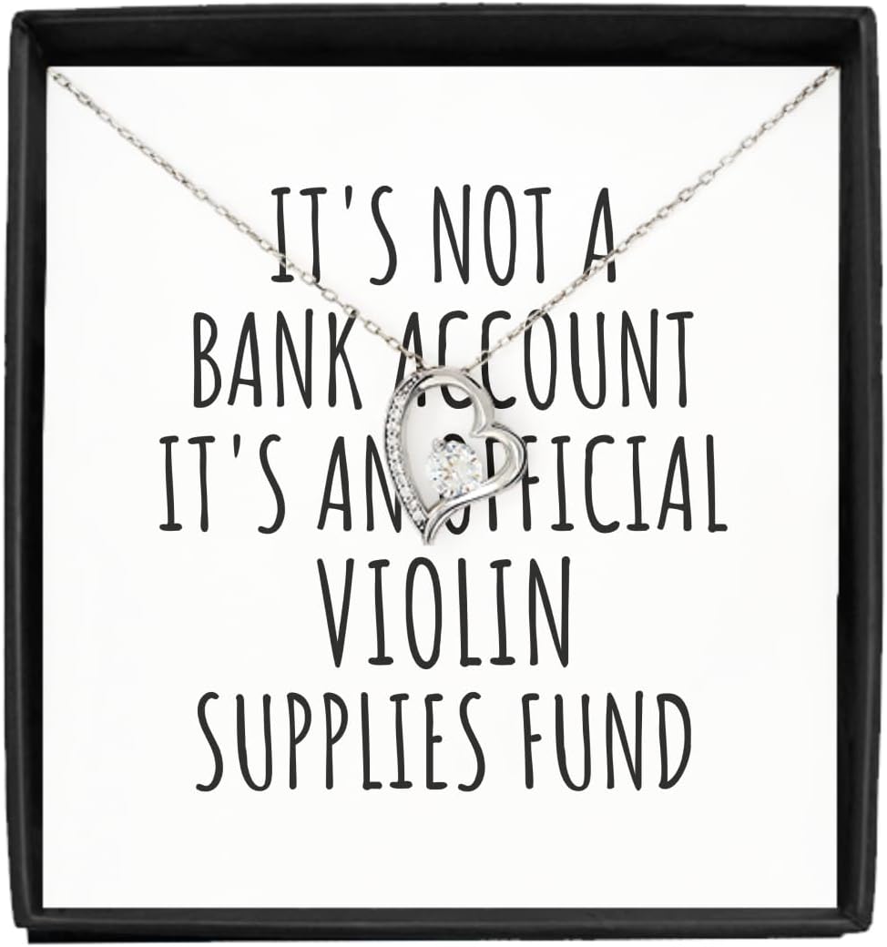 EzGift Funny Violin Necklace Pendant Its Not A Bank Account Official Supplies Fund Hilarious Gift Idea Hobby Lover Sarcastic Quote Fan Gag Jewelry With Chain Message Card Box