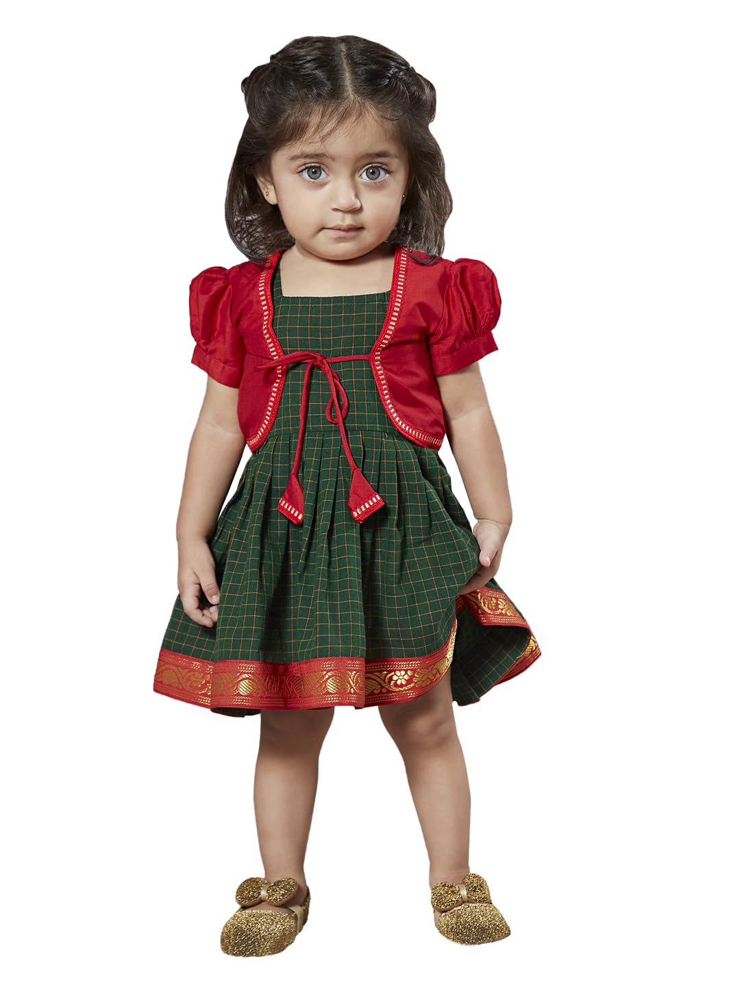 VASTRAMAY Girls' Green Dress With Jacket 20 (2-3 Years) / Green