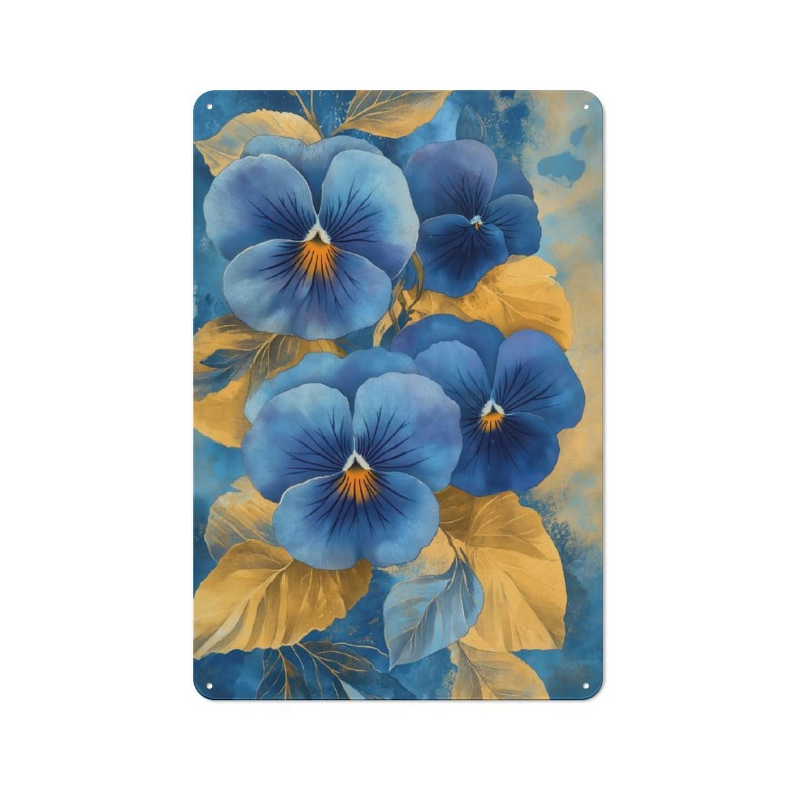 Blue Pansies Watercolor Retro-style Tin Sign 30x20cm for Living Room Or Hallway, for Home Wall Decor Collectors Refreshing A Room in Autumn