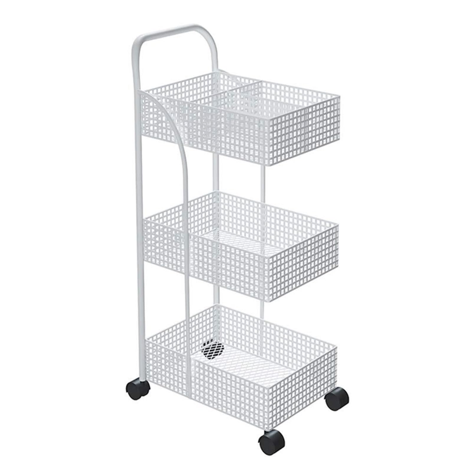 Scaffale da cucina a 3 ripiani con ruote, multiuso, per bagno, ufficio, nero, grande