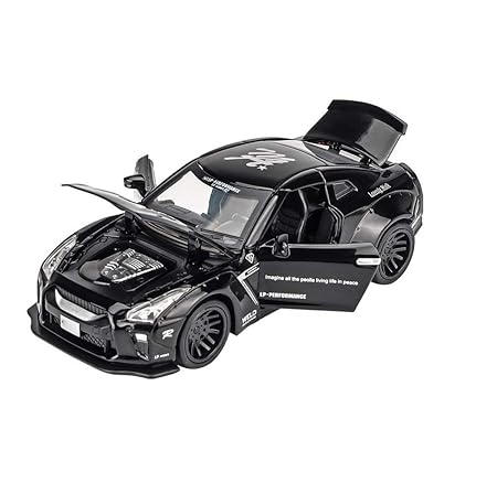 Metro ToyS & Gift 1: 32 Alloy Metal Nissan GTR Pull Back Diecast Car Model with Sound Light Mini Auto Toy Vehicles for Kids (Assorted Colour)