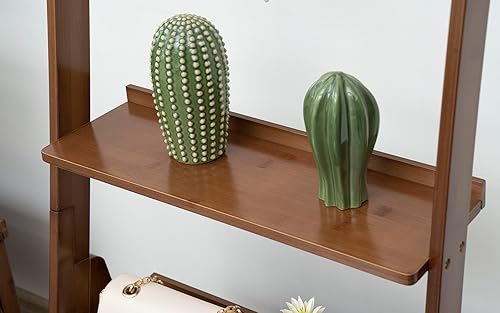 Miniatura 5 de K KELBEL Estante de escalera de bambú moderno, estantería alta de madera, estantes de pared inclinados, estantes de almacenamiento abiertos para