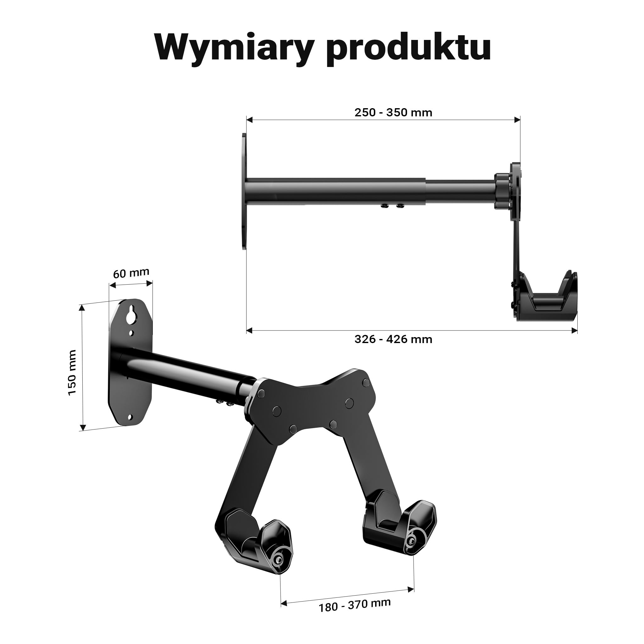 Wiltec Uchwyt naścienny na rower, z regulowaną szerokością do kierownicy maks. 77 cm, ze stali, wieszak rowerowy do 25 kg nośności z paskiem na koło