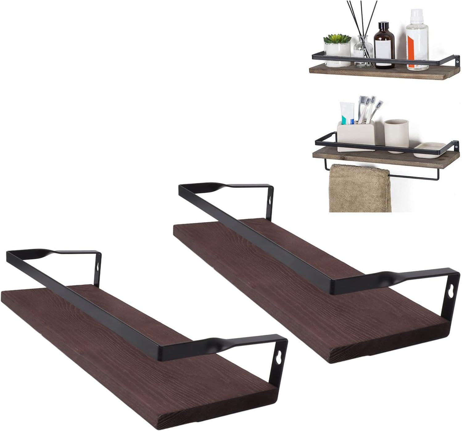 2 Pcs Wall-Mounted Floating Shelves - Minimalist Style Floating Storage Shelves for for Bathroom Decor, Bedroom, Living Room(Dark Brown)