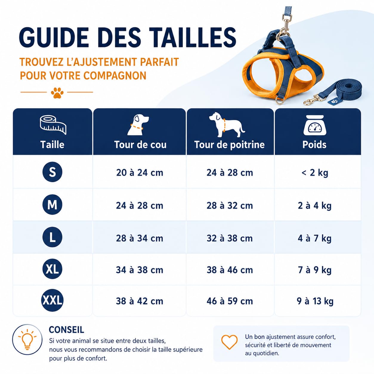 Ma Boutique Chat Harnais Anti-Fugue avec Laisse, Modèle Facile à Enfiler, Ajustement Confortable pour Promenade, Jardin et Voyage (Orange,L (4-7kg))