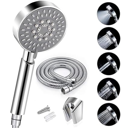 DB Stainless Steel and Hand Shower with 1.5m Flexible Hose Pipe & Wall Hook (2)