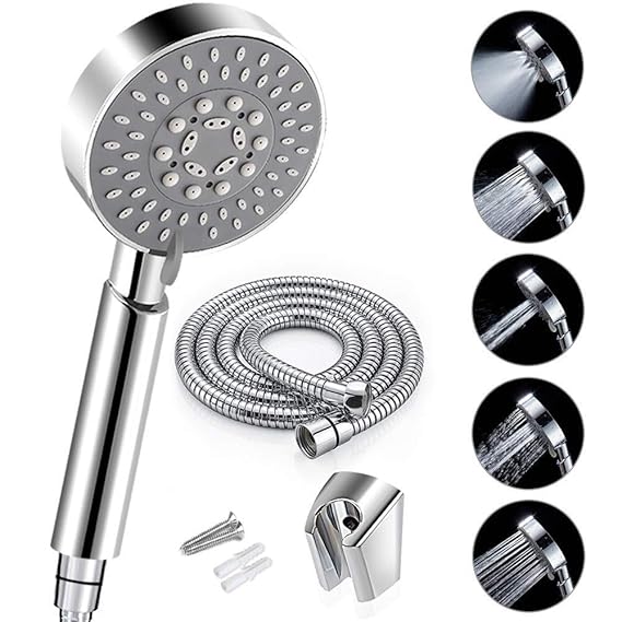 DB Stainless Steel and Hand Shower with 1.5m Flexible Hose Pipe & Wall Hook (3)