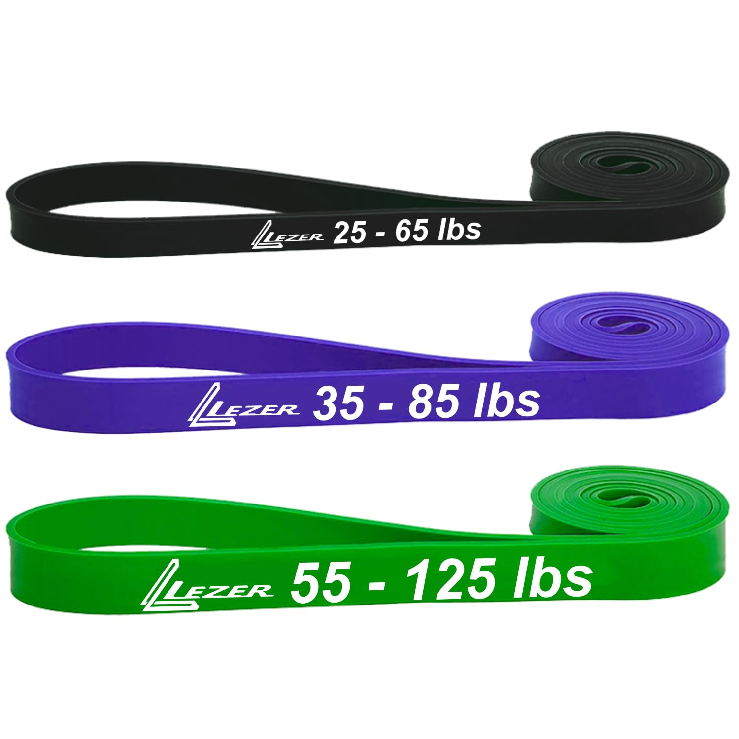 LEZER Resistance Bands for Working Out, Exercise Band, Pull Up Band, Elastic Band, Stretching, Training, Gym, Physical Therapy, Fitness, Workout, Yoga, with Instruction, Heavy Set of 3