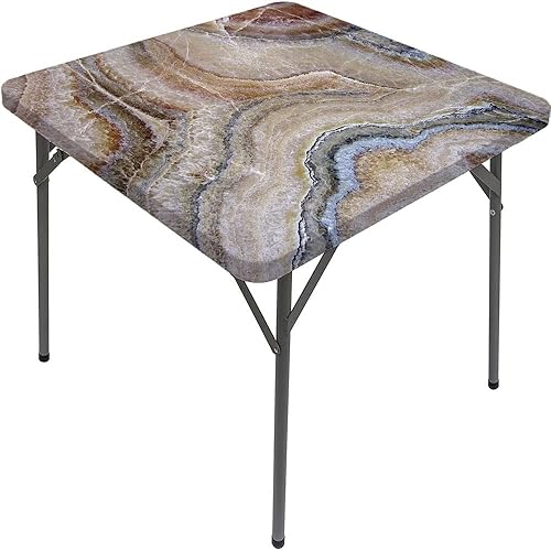 Miniatura 1 de CESGFC Mantel cuadrado de mármol, patrón de superficie de piedra de ónix, detalles azules pálidos, borde elástico, adecuado para cocina, fiesta de