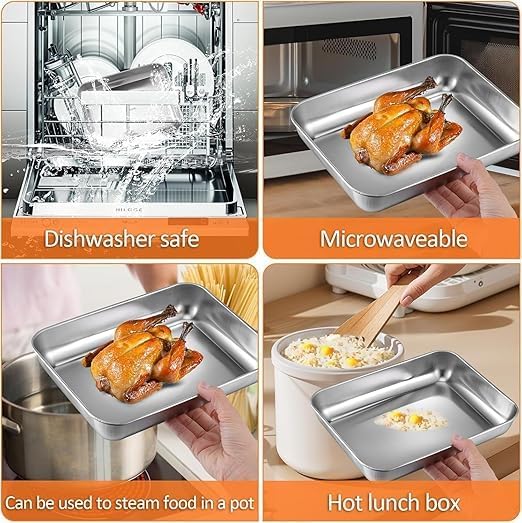 Image of Fridge Storage Box Stainless Steel Food Storage Tray Plate Container with Airtight Lids,Leakproof Kitchen Organizer,Freezer Safe