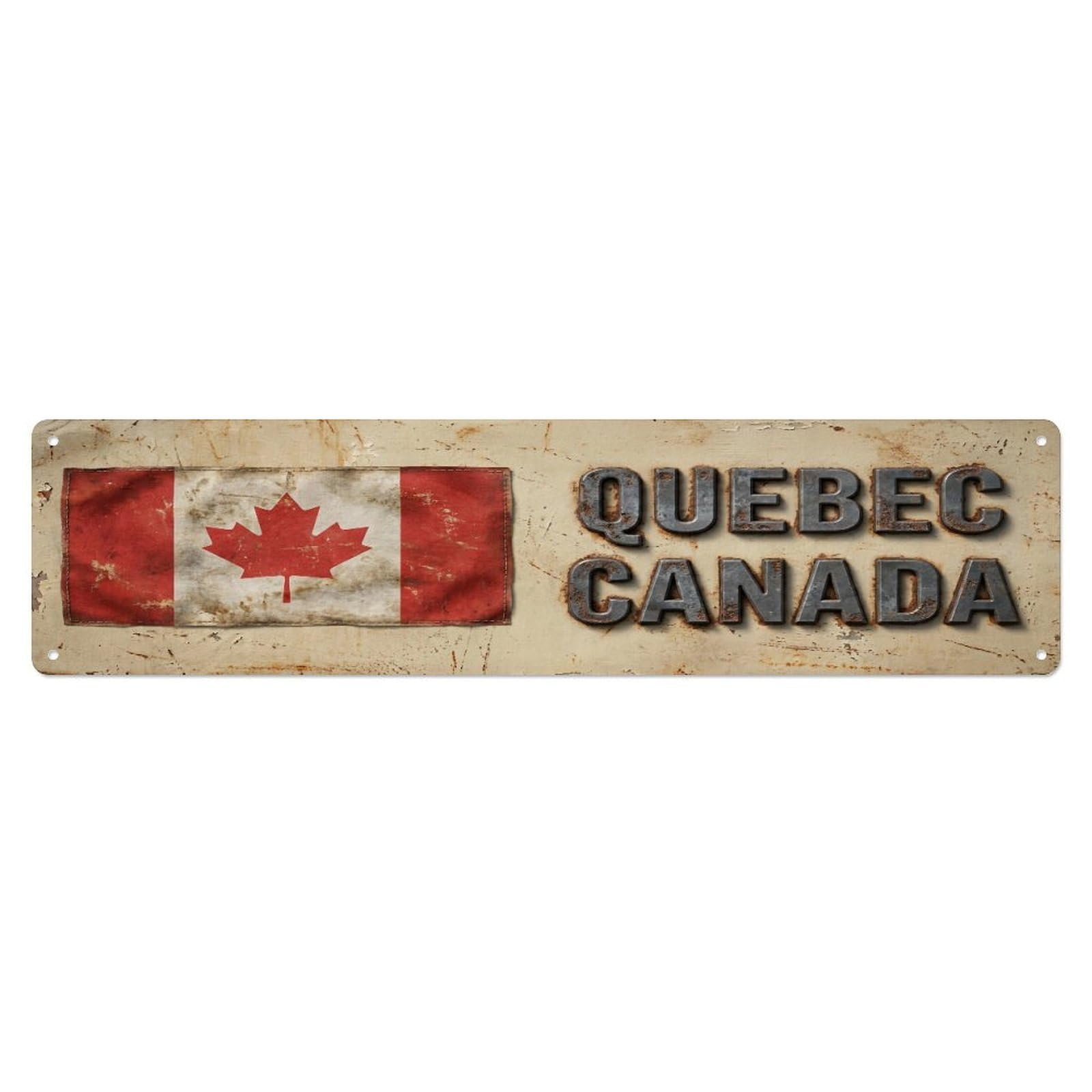 Okahys 4X16inch(10X40cm) Vintage Quebec Canada Flag Decor Rustic Travel Metal Tin Sign